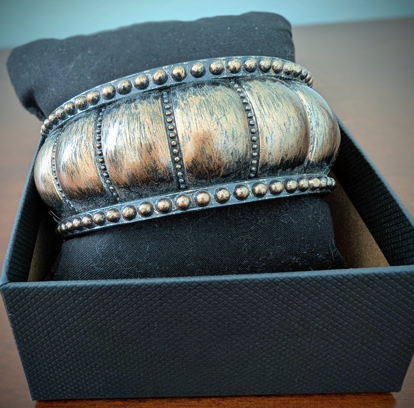 Oxidized Copper Pumpkin-Style Bangle