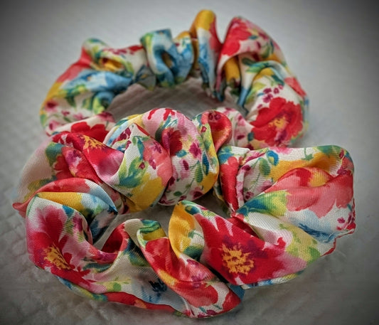 Vibrant Floral Silk Hair Scrunchies