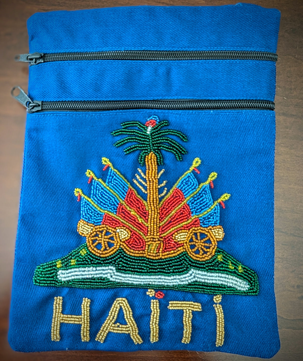 Handmade Royal Blue Jean Crossbody Bag – Haitian Flag Beading