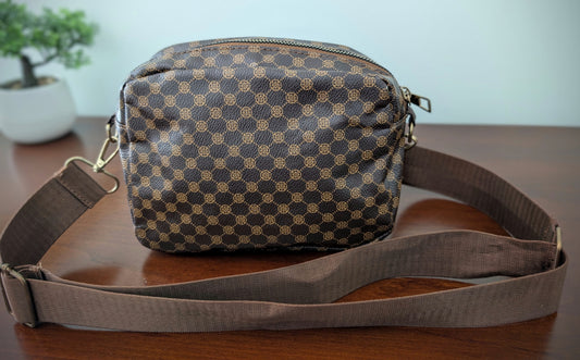 Checkered Brown Faux Leather Crossbody Bag