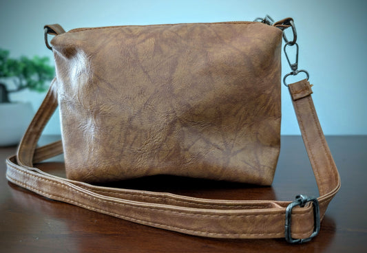 Light Brown Faux Leather Crossbody Bag