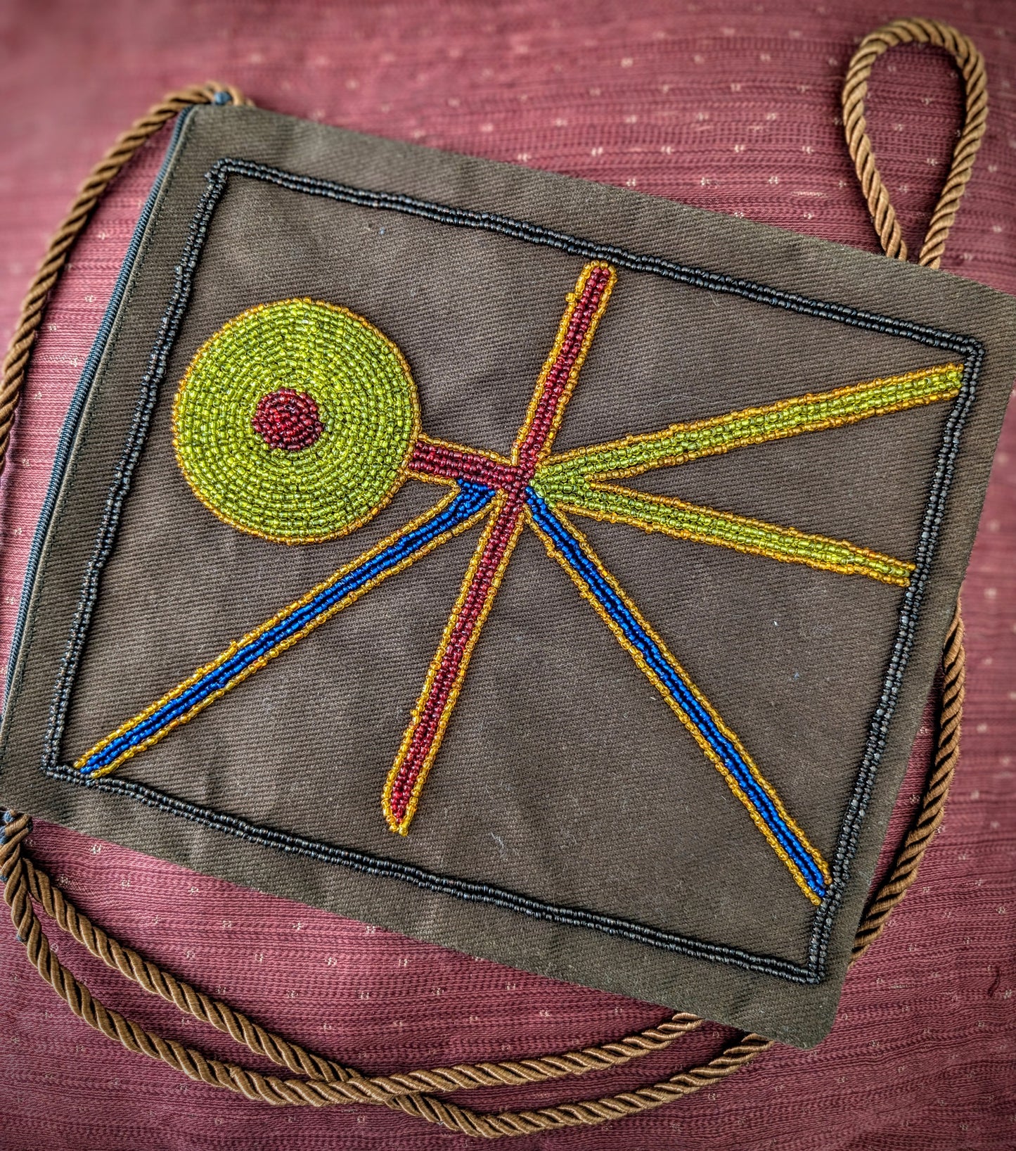 Handmade Jean Crossbody Bag – Beaded Stick Figure
