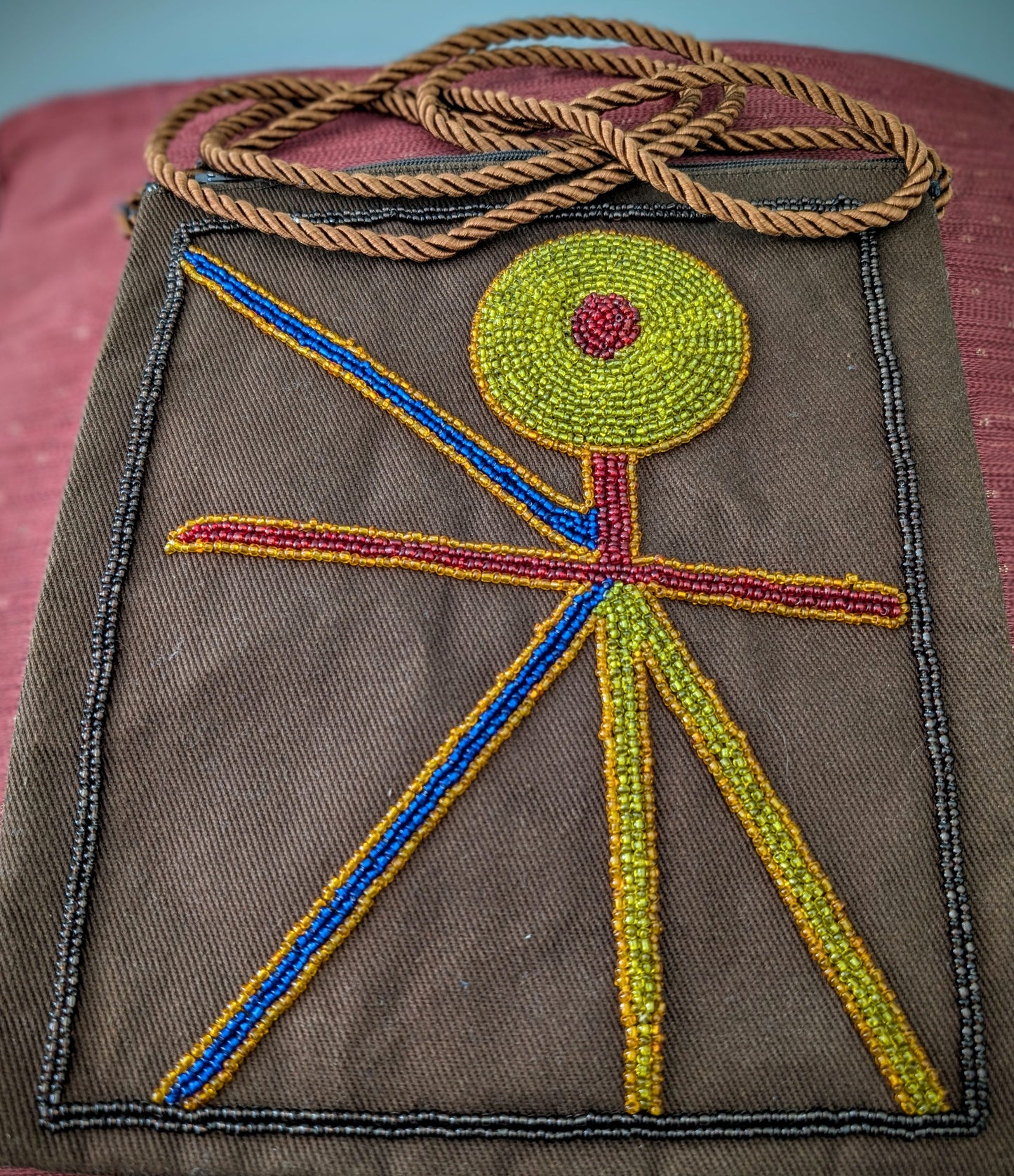 Handmade Jean Crossbody Bag – Beaded Stick Figure