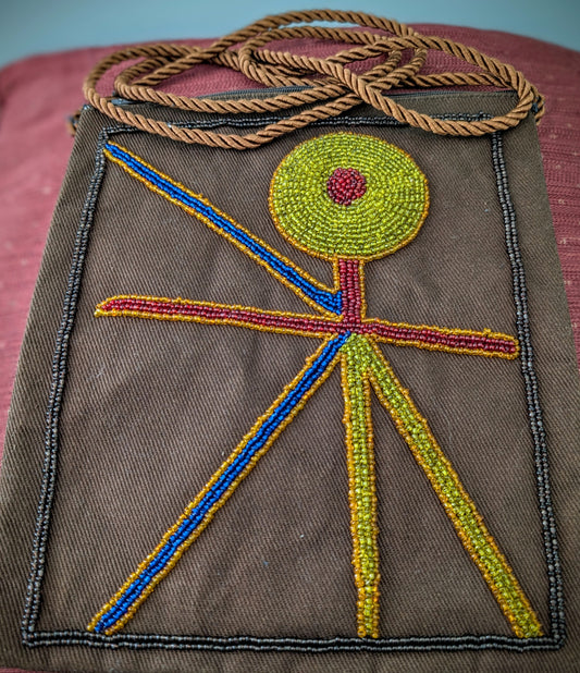 Handmade Jean Crossbody Bag – Beaded Stick Figure